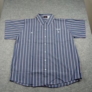 Aramark Shirt Mens 2XL Blue Short Sleeve Button Up Canon Stripe Work Uniform